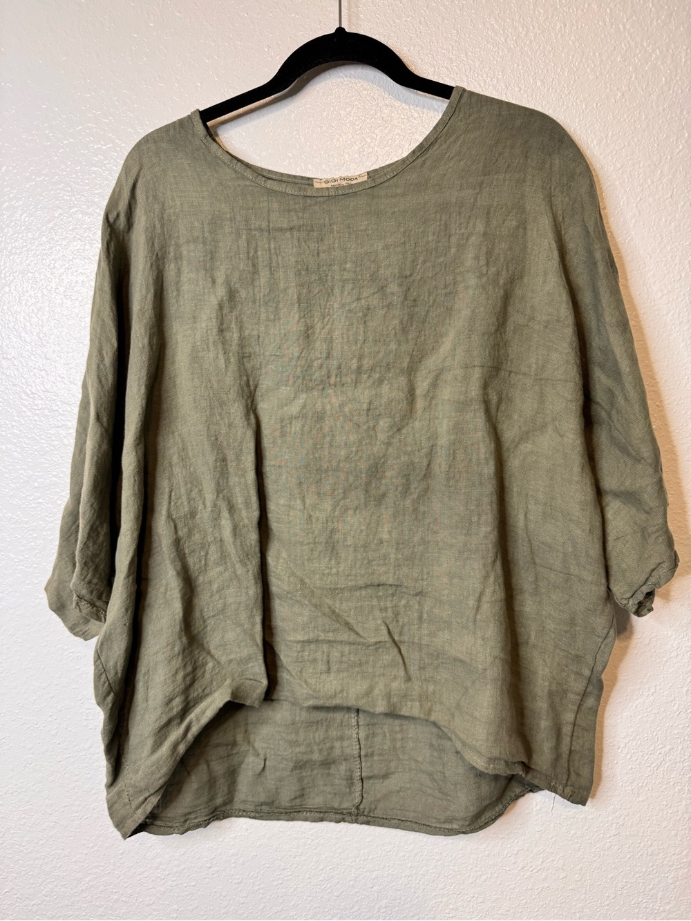 Oversized Gigi Moda Italy Olive Green Linen Relaxed Casual Top size L